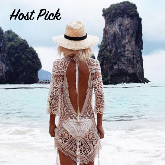 Rouge! Other - Backless Crochet Beach Coverup Tunic With Tassels